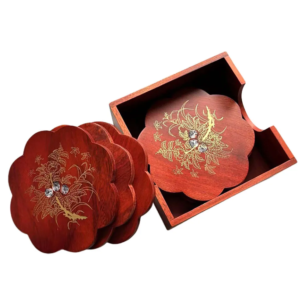 

1Set Red Wood Trivet Set Vintage Wooden Pot Holder Heat Insulation Hot Dish Pad Countertop Storage Holder Kitchen Coasters