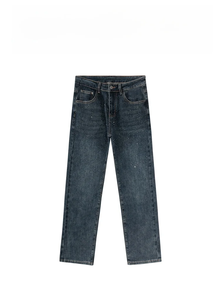 

BAIRBAOLIY Men's Retro Distred Jeans Heavy Work Sparkling Diamond Straight Casual Versatile Slim Fit Long Pants