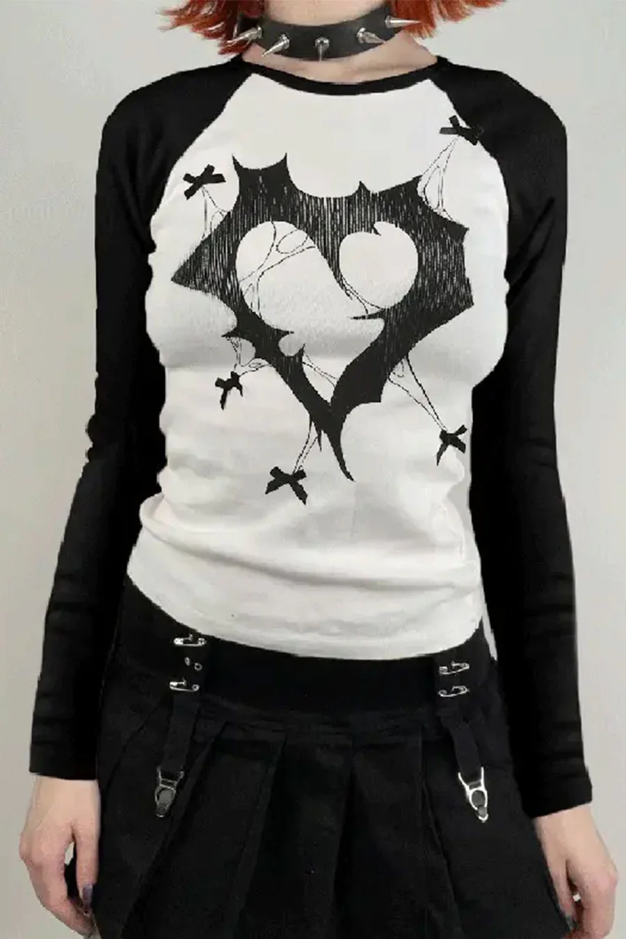 

y2k 90s women clothes retro long sleeve t shirt dark high street hip hop punk round neck top classic pattern casual loose Kpop