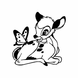 OFK  Cartoon Bambi Deer With Butterfly Car Sticker Cute Animal Vinyl Decal.