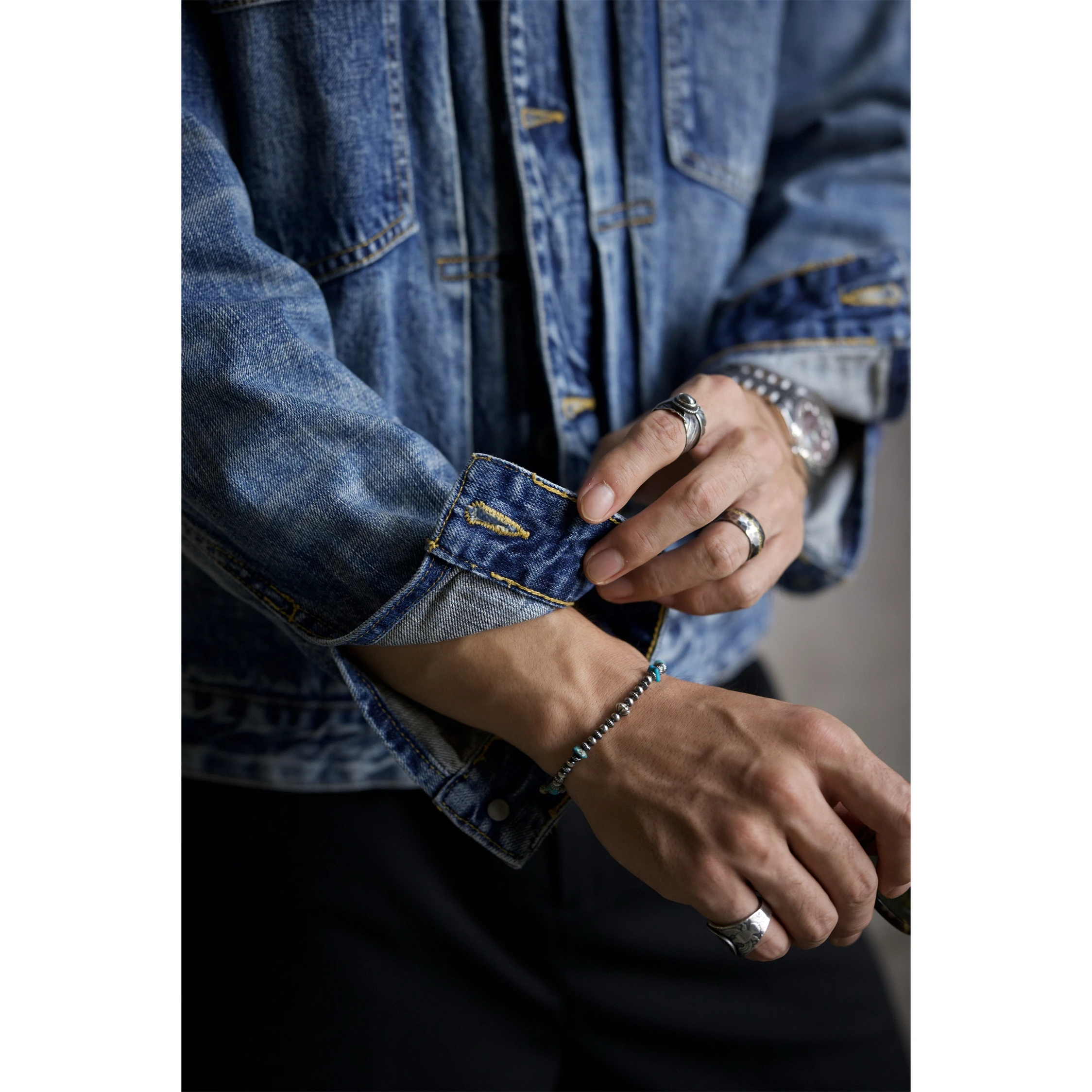

Rinsed Denim Jaet Men's Loose oulder Casual Workwear American Retro Khaki Long Sve ort Sle Faion Urban Autumn Wi...
