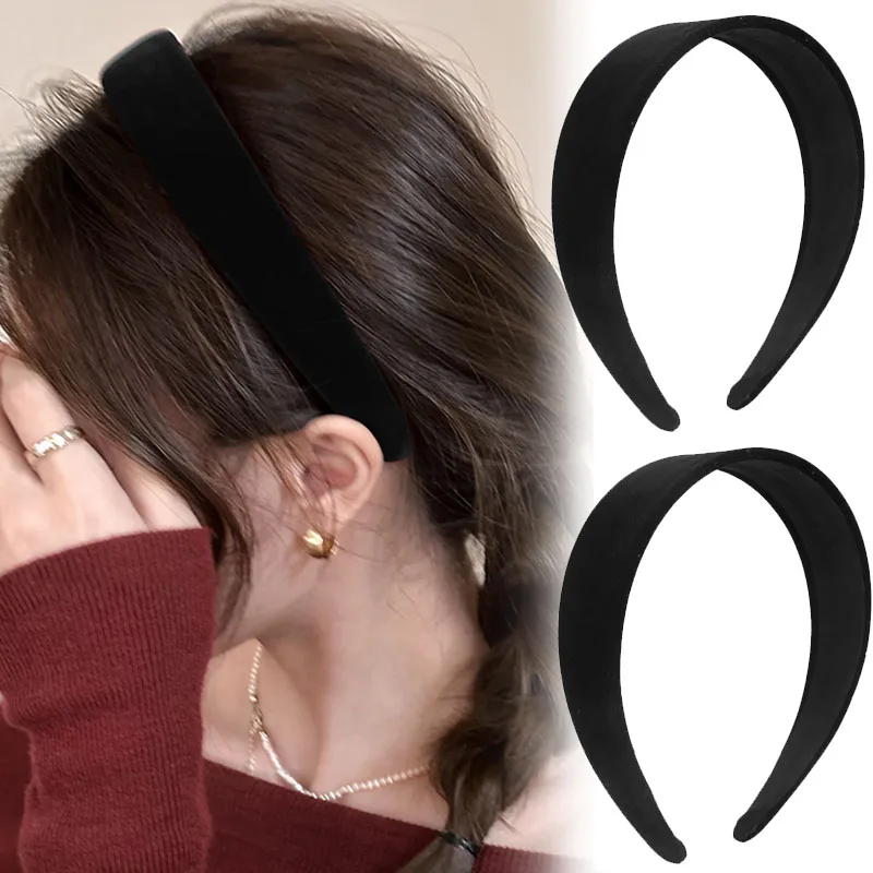

New Simple Black Velvet Hairband Thin Sponge Wash Hair Pressing Headband for Women Girls Fashion Vintage Party Daily Headwear