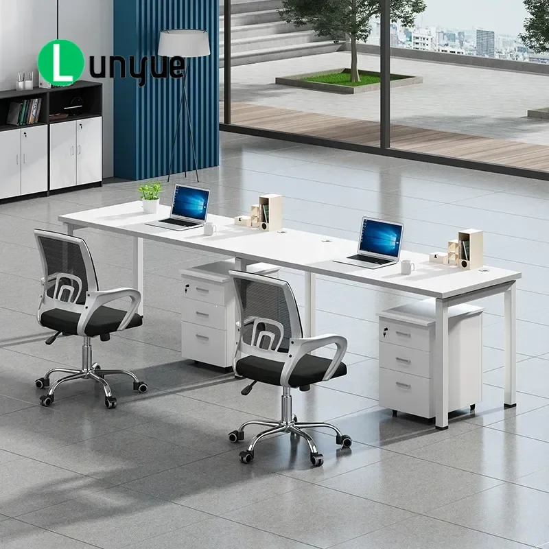 Modern Staff Office Desk and Chair Combination 4 or 6 Person Computer Workstation with Screen Partition Simple Design for