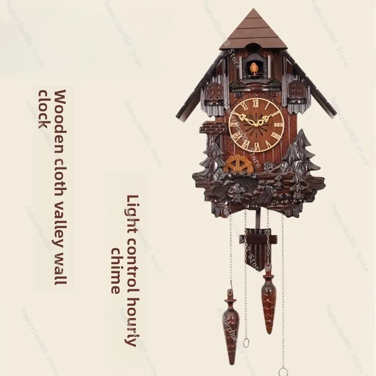 

Hand-Carved Solid Wood Cuckoo Wall Clock – Modern European Style Handmade Chiming Clock for Living Room Decor