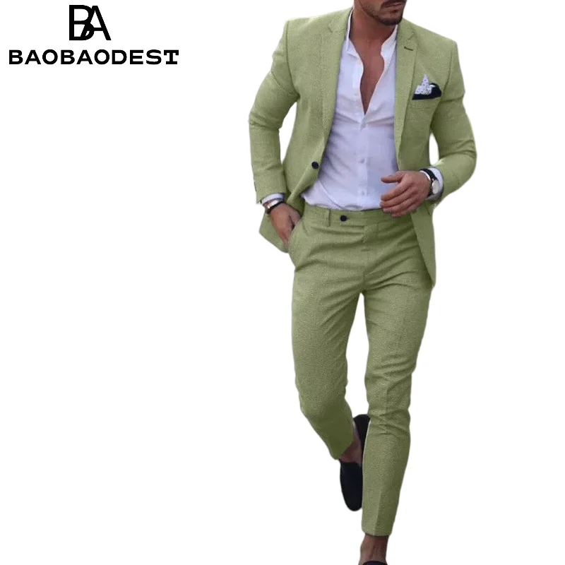 

Solid Wedding Men's Suit Slim Fit Notch Lapel Blazer Formal Business Tuxedos 2-Piece Two Buttons Jacket+Pants for Party Prom