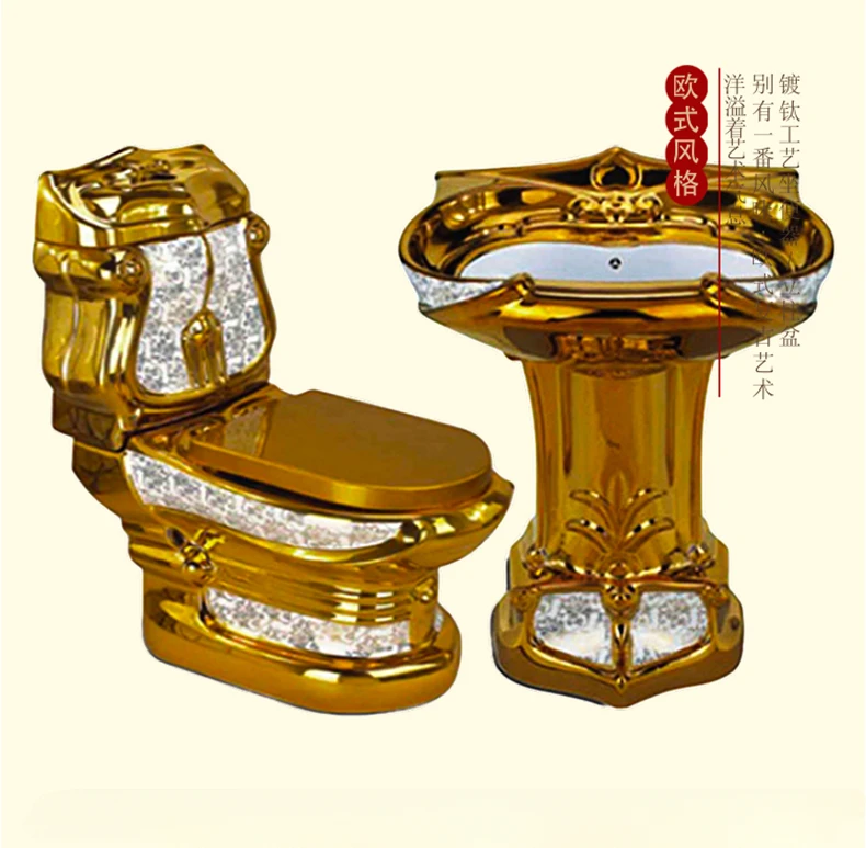 

Gold toilet, water pump, retro color, creative home ceramic, personalized toilet