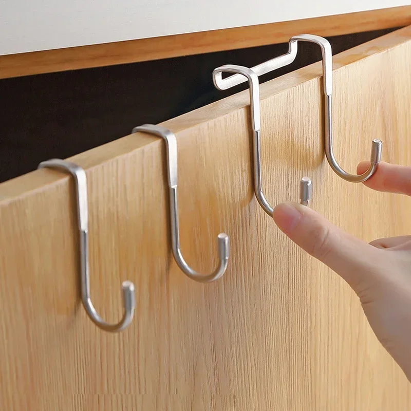 304 Stainless Steel Hook Free Punching Double  S-Shape Hook Kitchen Bathroom Cabinet Door Back Type Coat Towel Storage Hanger