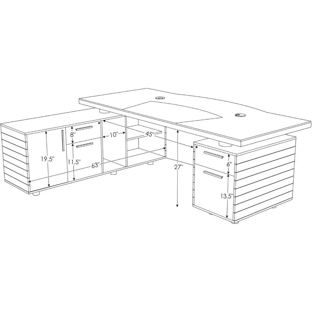 Modern Executive Oak Table with Left Return American Oak Veneer, Open Grain Finish, and Silver Painted Wood Front and Side