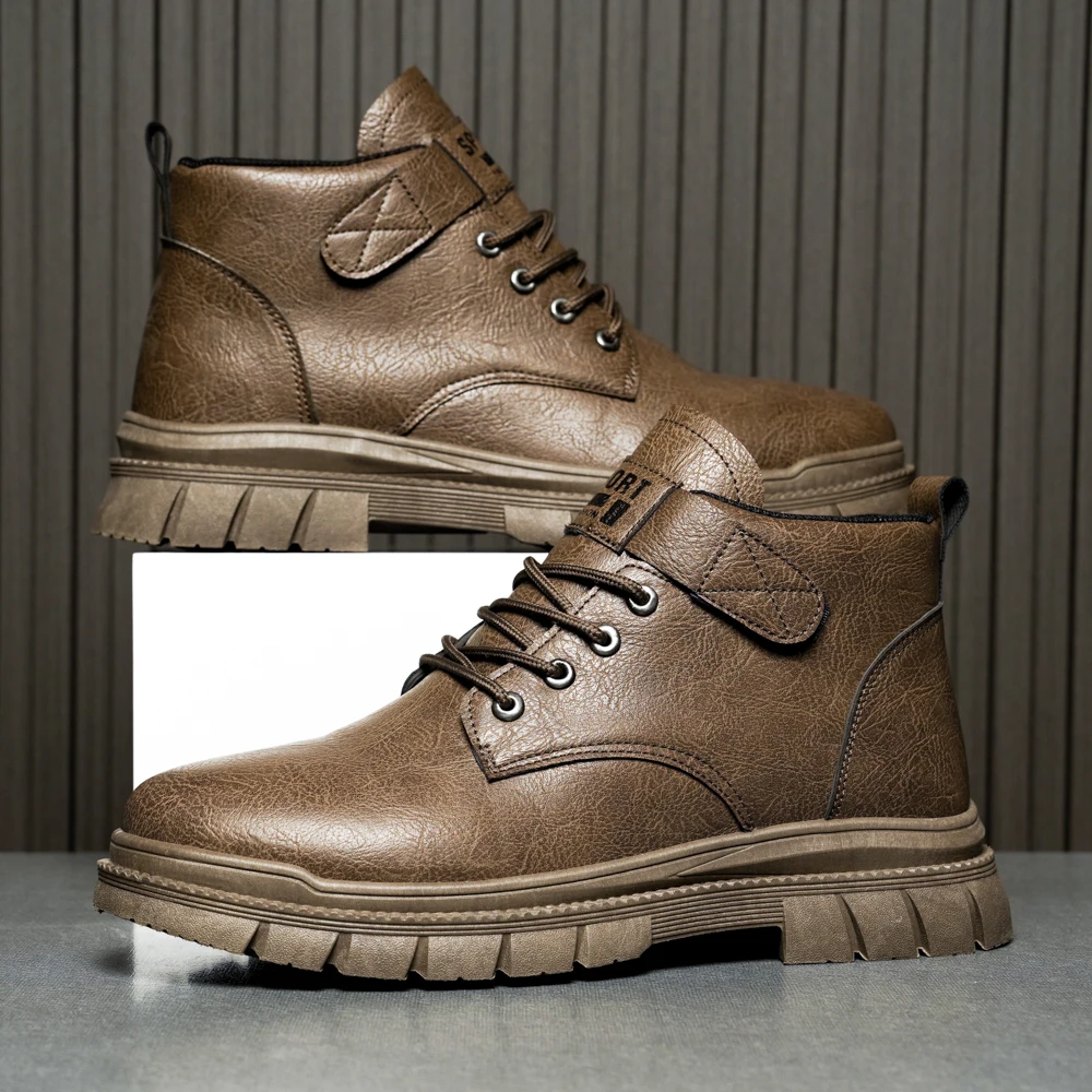 

Men's Casual Boots Spring and Autumn British Workwear Boots Non Slip Soft Sole Comfort Outdoor Mid Top Leather Boots Male Shoes