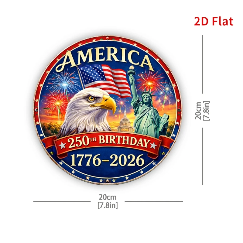 2D Flat, Two-dimensional Flat Decorative Aluminum Sign: Circular Plaque, Size 7.87inch * 7.87inch, Commemorating The 250th