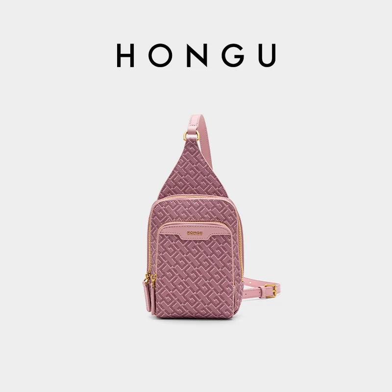 

HONGU 2025 Summer New Luxury Women's Pink Bag Embossed Crossbody Bag Sweet Sports Bag Ethnic Style Daily Chest Bag H51656313