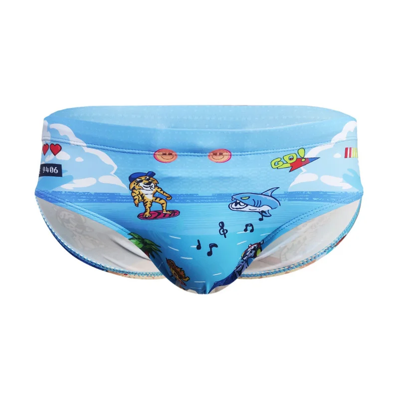 

Sexy Underwear Men Briefs Swimming Trunks Printed Triangle Swimming Trunks with Cups Three-dimensional Beachwear Men