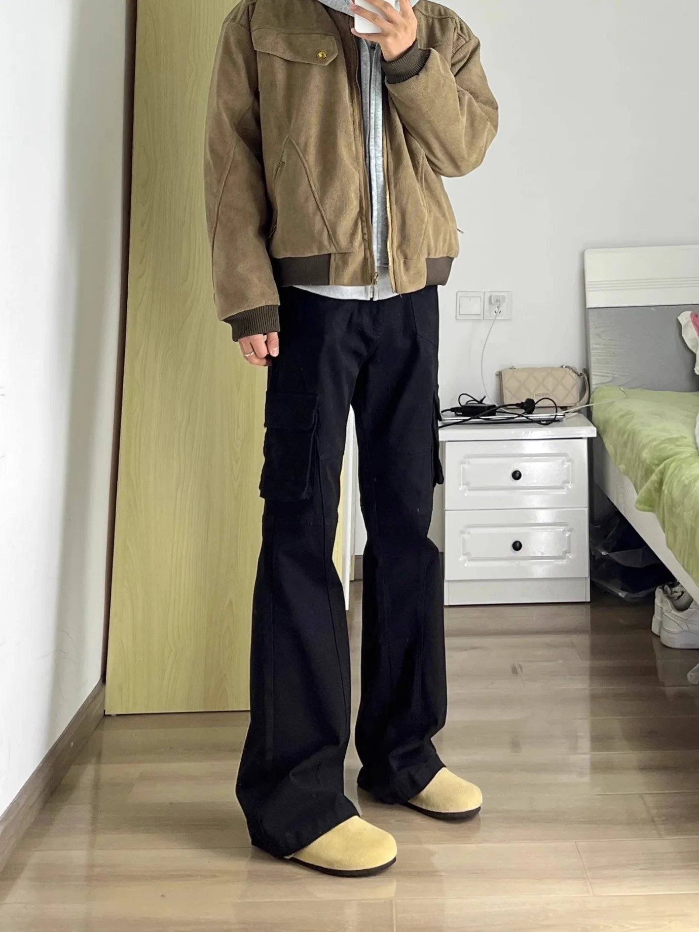 

American Retro High Street Men's Slim Straight Jeans Bla Bell Bot Multiple kets Patchwork Design Long Pants