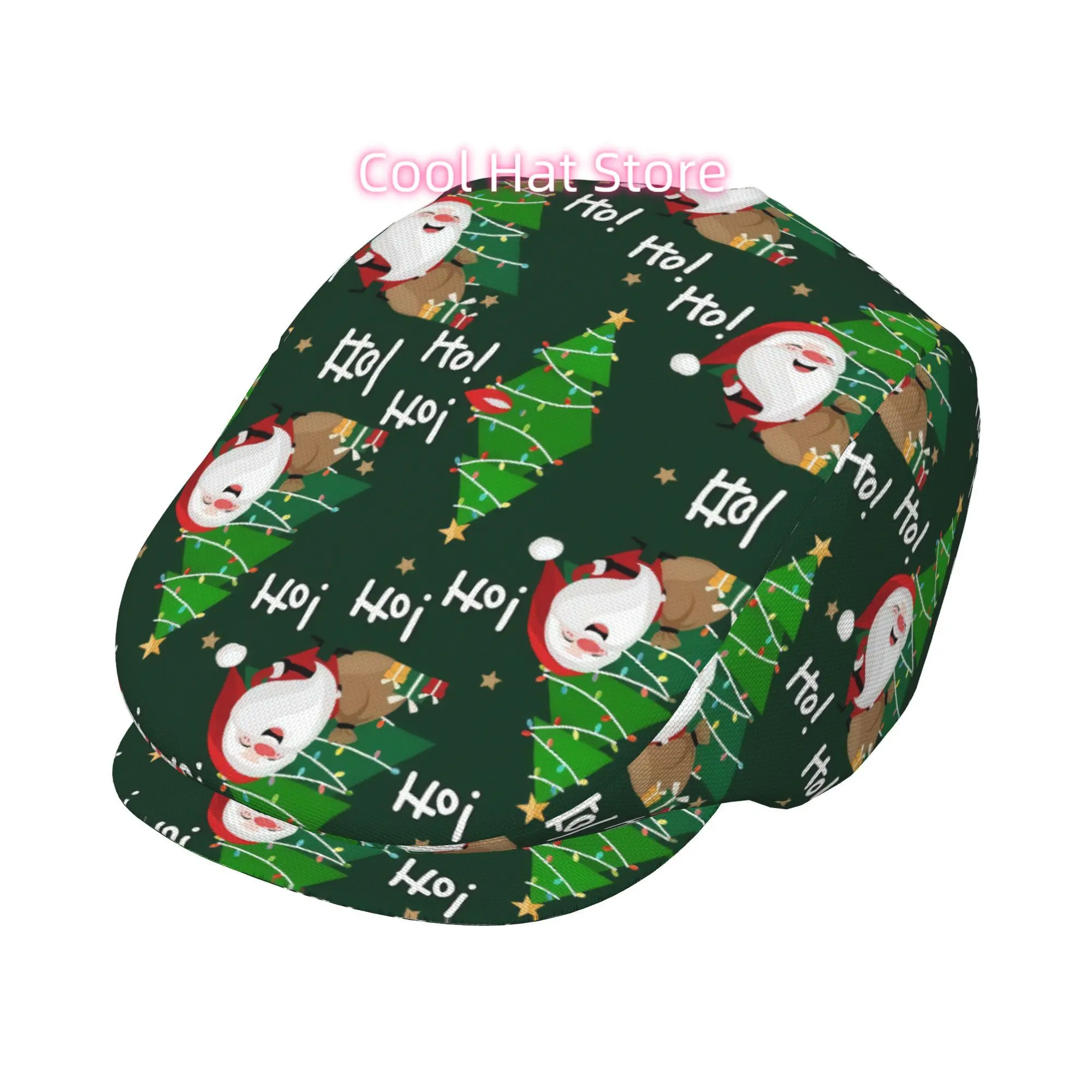 2D Flat - Men'S Beret Hat Featuring Santa Claus And a Cheerful 'Ho! Ho! Ho!' Design, Made of Adjustable Polyester. This Newsboy