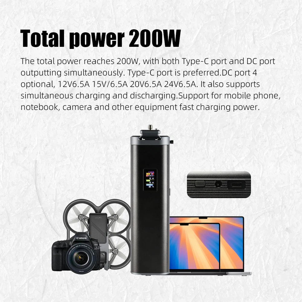 200W PowerBank 27000mah PD3.1 140W Schermo TFT a colori da 0,96 pollici Guscio in alluminio DC Regolabile UPS Fotocamera Laptop Telefono Ricarica rapida