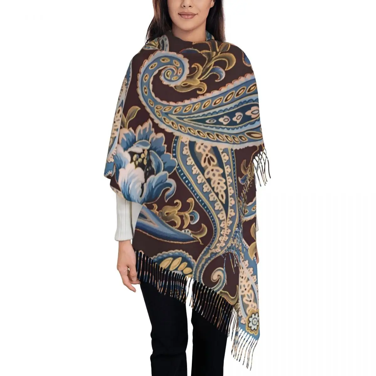 Blue Brown Vintage Paisley Shawl Wrap Women Winter Large Long Scarf Bohemia Neckerchief Shawl Scarves