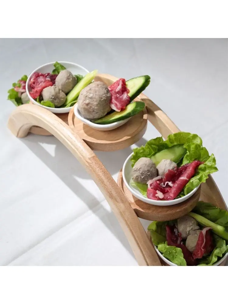 

Customized Chinese style hot pot creative tableware, personalized arch bridge, solid wood ladder style plate, sushi cooking plat