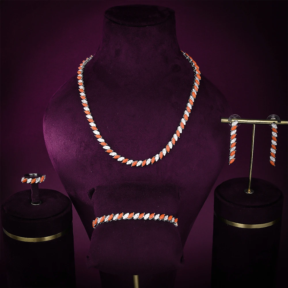 

IN JEWELIFE Luxury Color Cubic Zircon Women's Elegant Sets for Lady Necklace Woman Turquoise Wedding Jewelry Set