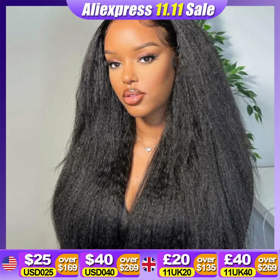 BEEOS Kinky Straight Lace Front Human Hair Wigs For Women Brazilian Raw Hair Yaki Straight Lace Frontal Wig Human Hair 200% 250%