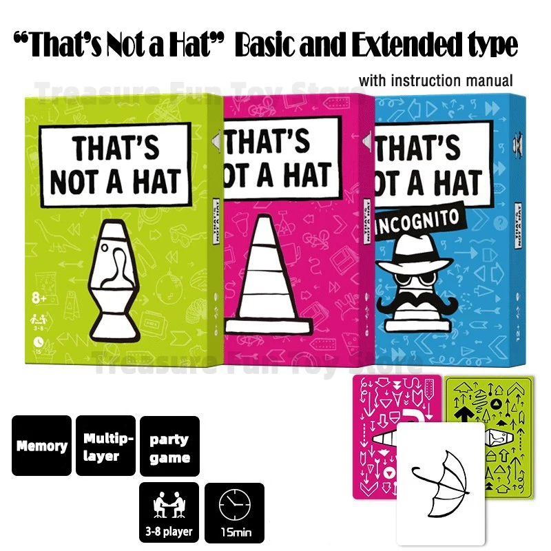 مجموعة ألعاب Happy Party Not a Hat Board مع بطاقة أساسية وممتدة تتسع لـ 3-8 لاعبين لجميع الأعمار - ممتعة وذاكرة