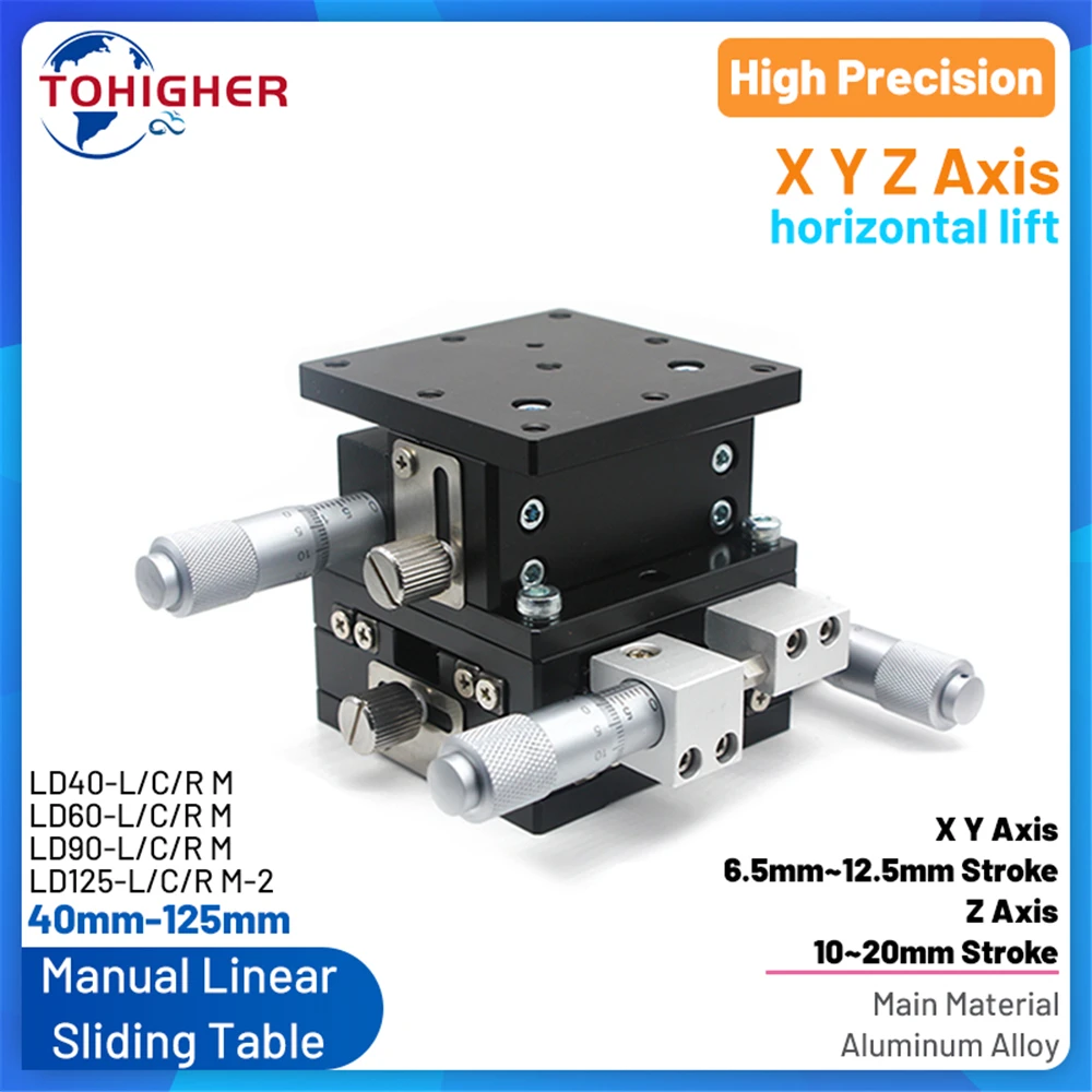 

XYZ Axis Horizontal Lift Manual Optical Displacement Sliding Table LD40-LM LD125-RM-2 40*40-125*125 Linear Platform 19.2N-147N