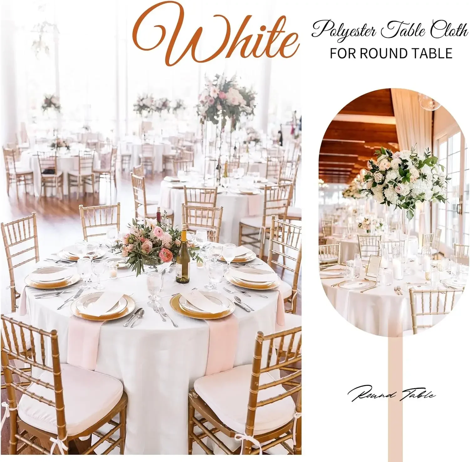 12 Pack 120 Inch Round Tablecloth, White Polyester Fabric Table Cloth for Round Table, Washable Table Cover for Wedding Par