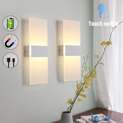 LED Motion Sensing Wall Lamp with Battery, Acrylic Lighting, Touch Switch, Modern Interior Decoration, Living Room and Bedroom