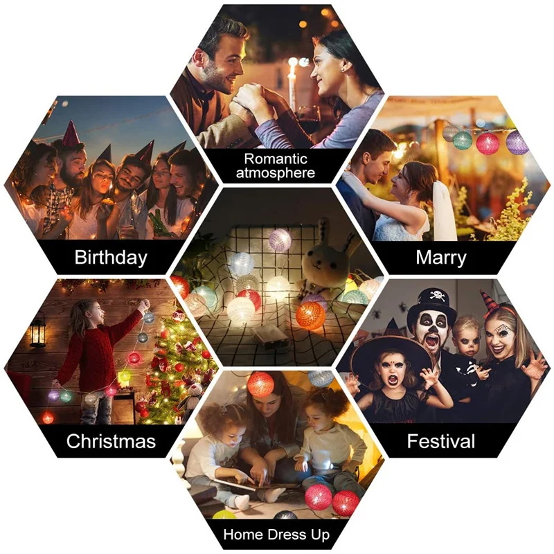Cotton Ball String Lights USB Battery Operated 6CM Cotton Ball String Light Indoor Decor Lighting for Kids Room Party Wedding