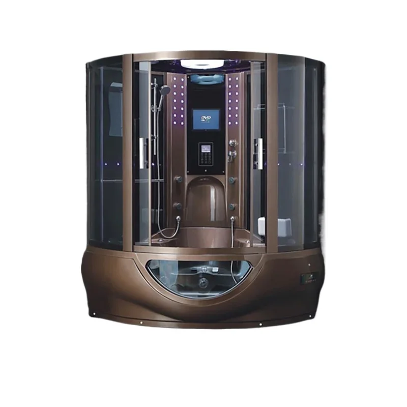 

Гостиничная ванная комната с акриловым треугольным душем, джакузи, паровой баней и интегрированной стеклянной душевой кабиной