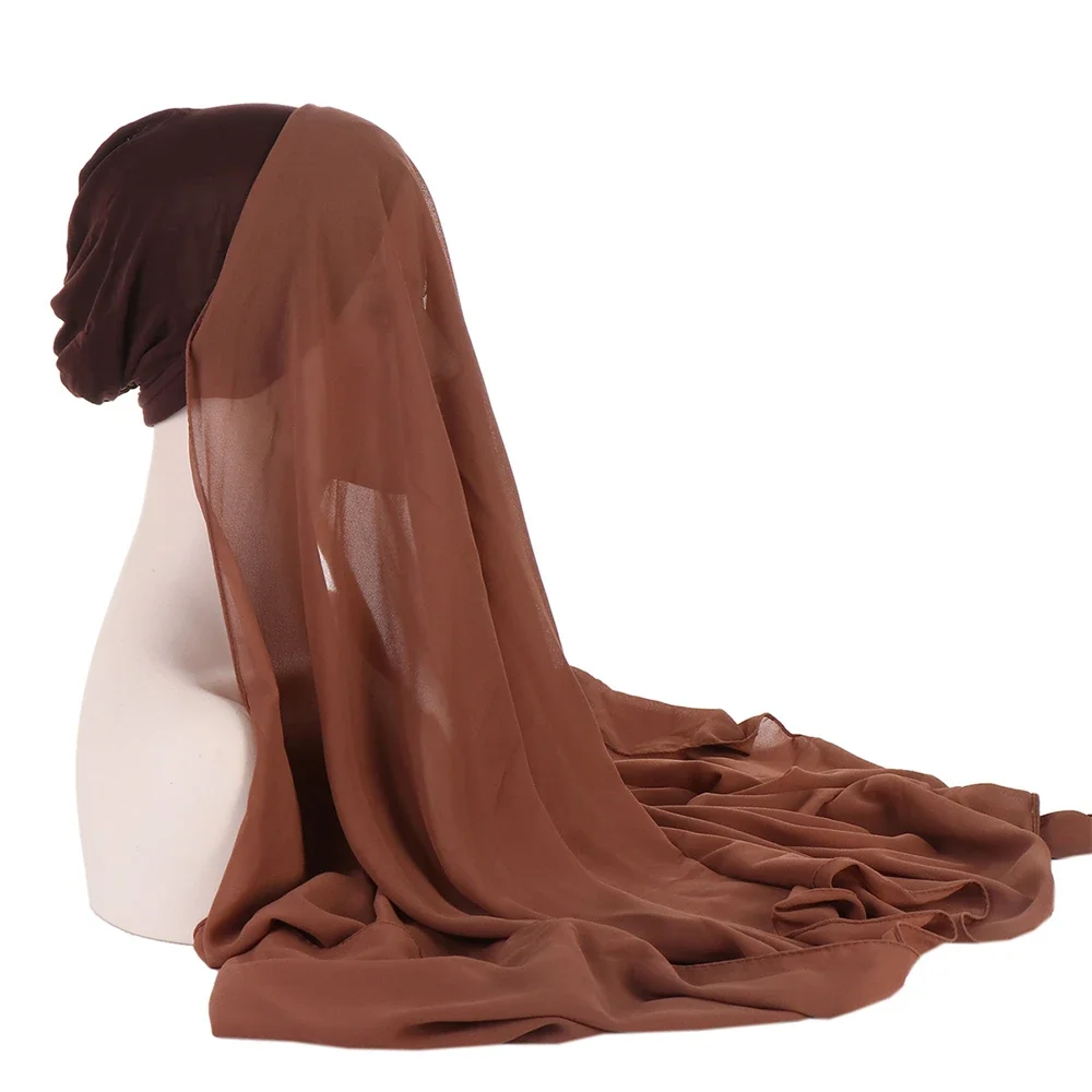 Stirn Kreuz Hut mit Chiffon Schal Instant Hijab Unter schal Motorhaube Kappe muslimische Frauen langen Schal Wickel Schleier Amira Kopftuch 1St