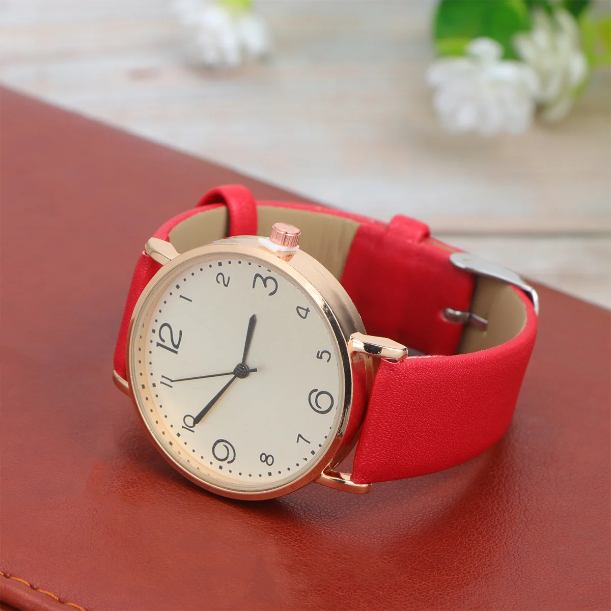 ساعة كاجوال للسيدات أنيقة بحزام PU أحمر وحركة كوارتز أفضل هدية لساعة كوارتز نسائية لعيد الحب #6
