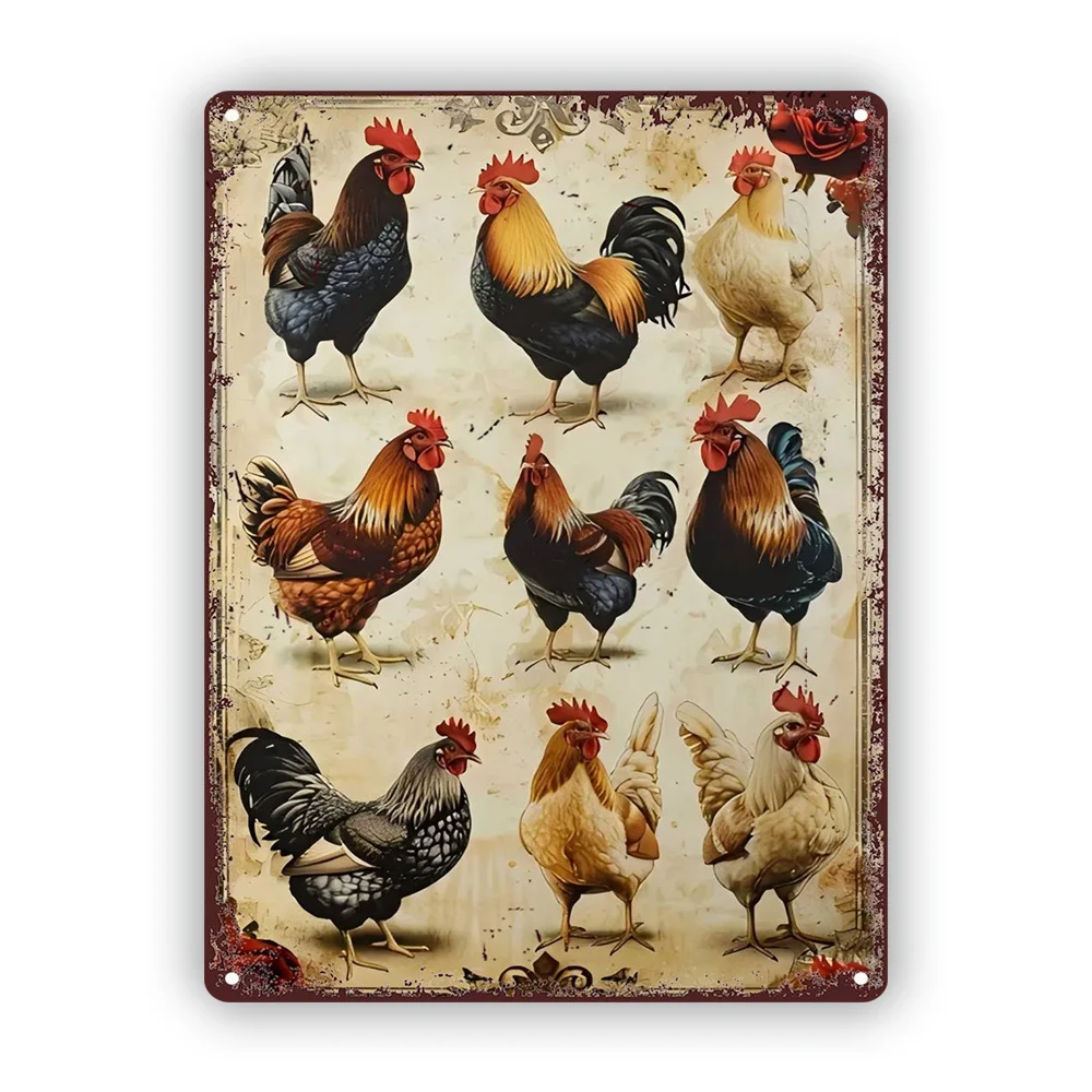 1 Pieza de Letrero Metálico Vintage con Diseño de Gallos Elegantes en Estilo Rústico para Bar, Cafetería, Casa de Playa, Jard
