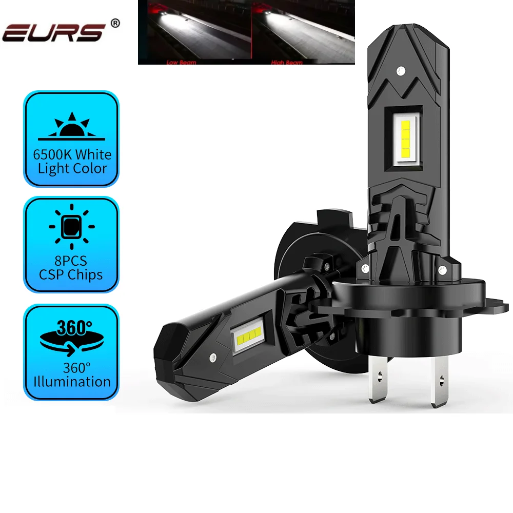 

EURS 2pcs H7 Pro 360 LED Light Canbus Ampoule 6500K 1:1 Size Halogen Replacement Mini Auto Car Lamp H7 LED Headlight Bulb