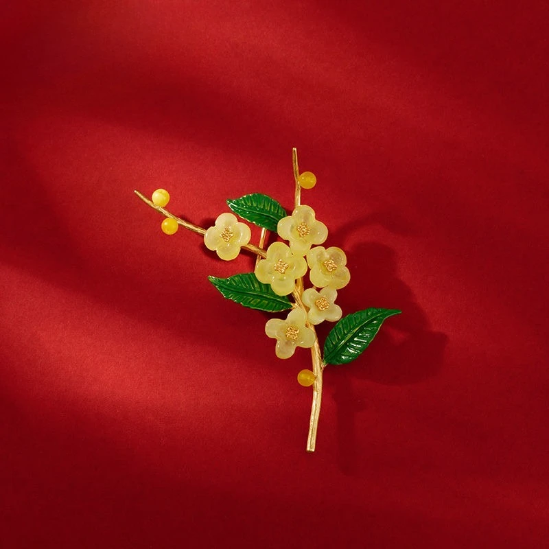Palace Dian Guochao Osmanthus, Brooch High-end Women, New Coat Sweater, Retro Beeswax, Sterling Silver Pin Niche