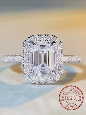 925 Sterling Silver Four Clawed Square 7 * 9mm Fashion Green Ring For Women Engagement Wedding Luxury High Quality Fine Jewelry