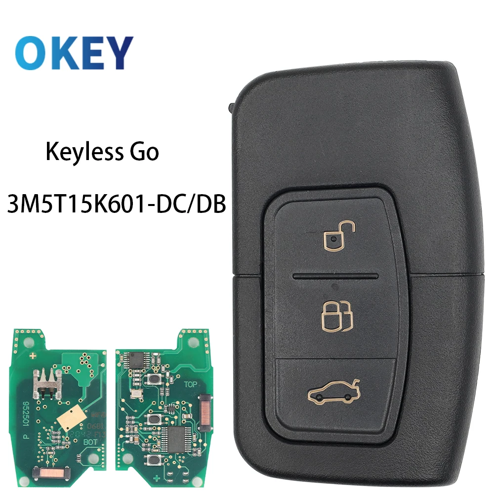 

Okey Keyless Go Smart Card Key For Ford C-Max Focus MK2 Kuga Mondeo Galaxy 3M5T15K601-DC/DB 433.92MhzID46 PCF7952 4D63 Chip