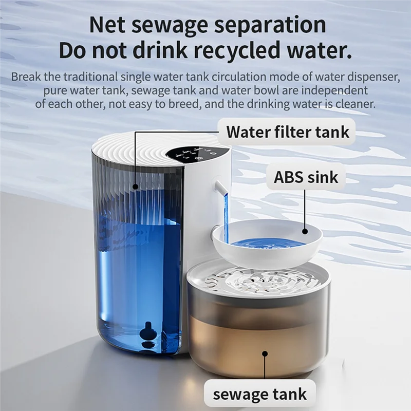 

ABDJ-3L Wireless Pet Water Fountain Rechargeable Dump Water Feeder Timed Smart No Filter Required