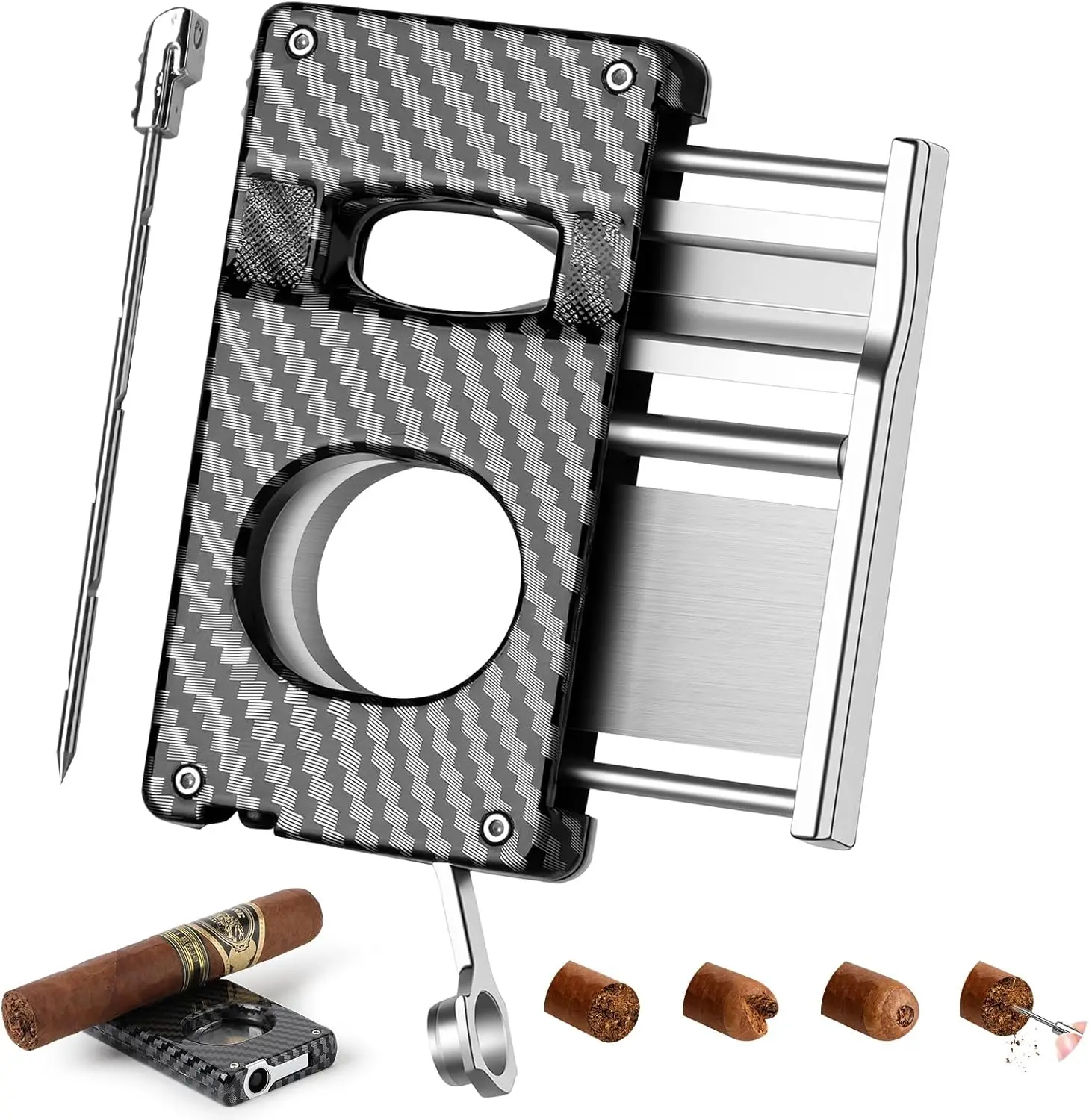 

5 in 1 Cigar Cutter Set, Built-in Cigar V Cutter, Cigar Flat Cutter, Cigar Punch, Cigar Draw Enhancer and Cigar Holder