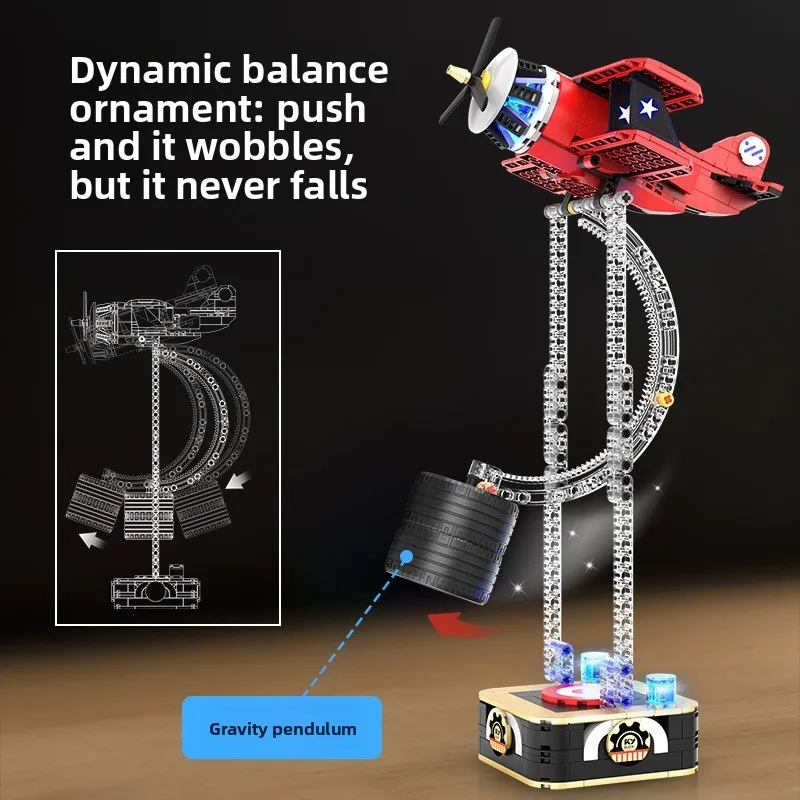Puzzle Gravity Swing Plane Assembly Building Blocks Aerospace Model Desktop Pendant Toy Creative Night Light Decoration Toy