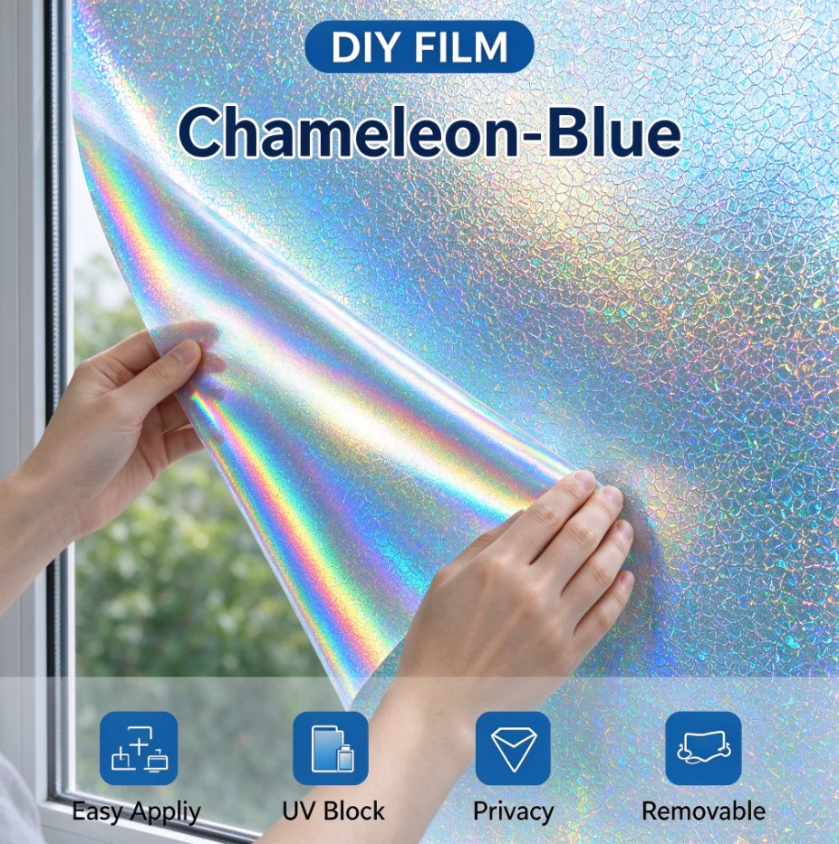 Heat Rejection Anti Glare Chameleon Blue PET Window Tint Roll One Way Privacy Solar Control For Household Automotive