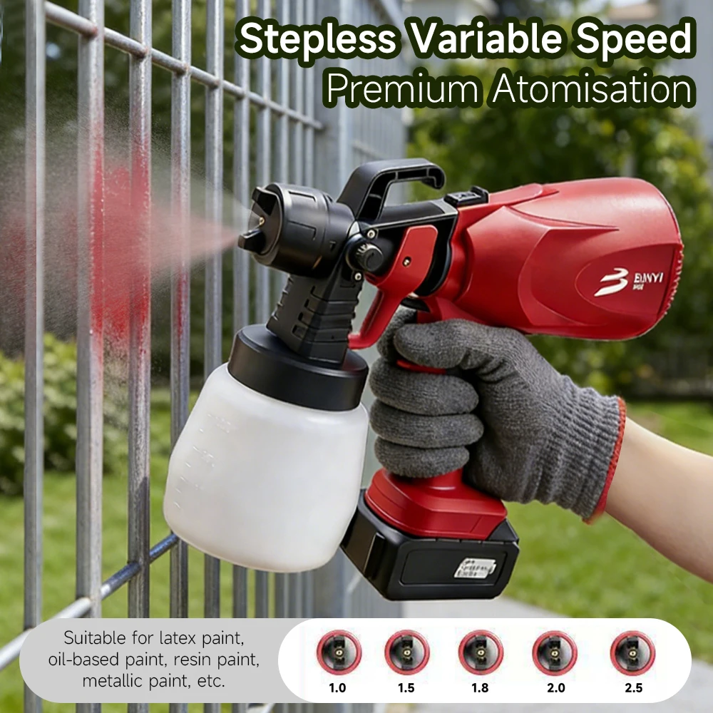 

Беспроводной электрический краскопульт профессионального класса с литиевой батареей и 5 медными соплами с защитой от засорения для домашнего декора