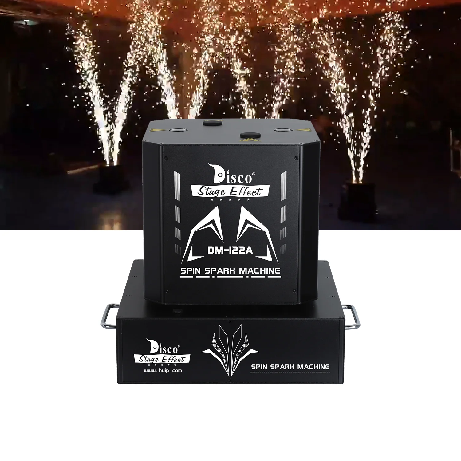 

Super 1300W DMX512 Whirling Cold Firework Machine ,Double Head Spinning Spark Machine for outdoor party and stage performance