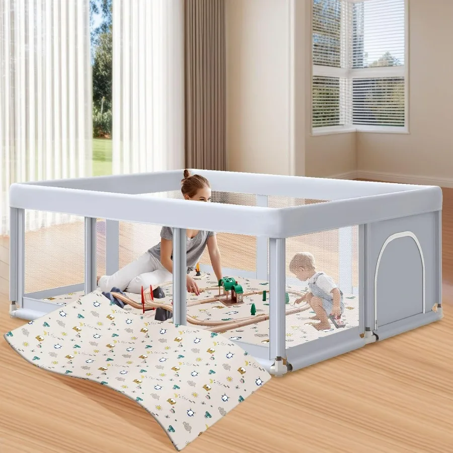 Box per bambini grande 74×50 con tappetino Playpen per neonati e bambini piccoli Canti da gioco per interni ed esterni con cancelli con cerniera Traspirante Me