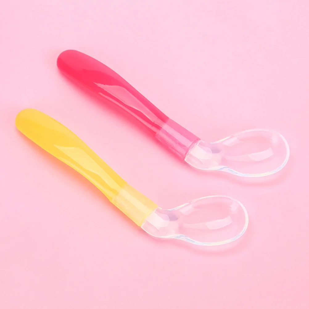 

2 pcs 2 Silicone Soft Red Yellow Durable Bending Head For Baby Safe Feeding Infant Spoon Eco-Friendly Feeding Spoon For