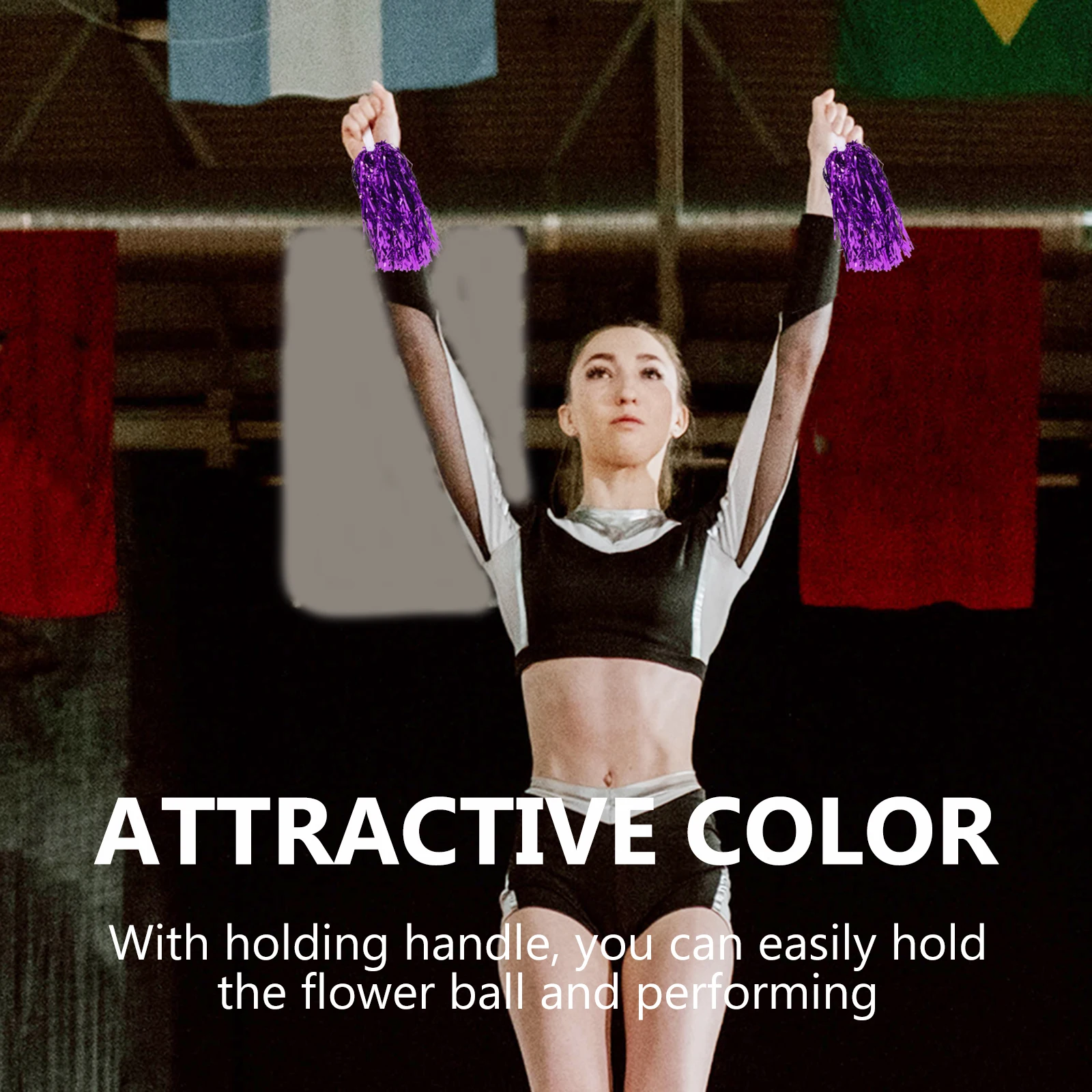 

10Pcs Plastic Cheerleading Pom Poms Glossy Light Handle Color Football Baseball Basketball Tennis Sports Match