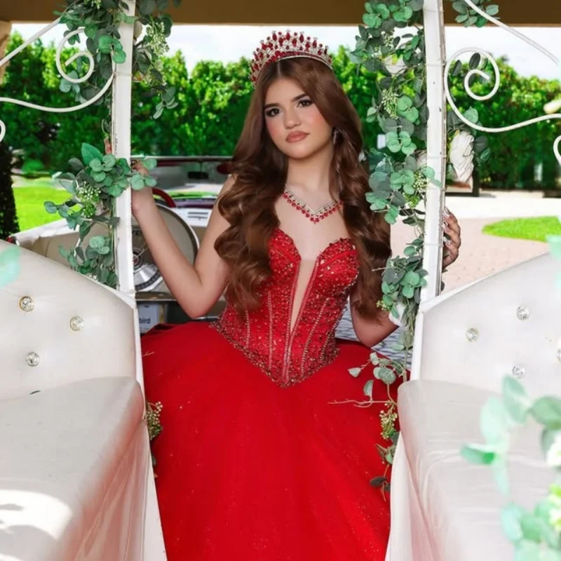 

Customized Shiny red Quinceanera Dresses Off the Shoulder crystal applique layering Big Bow Vestido De 15 Quinceanera