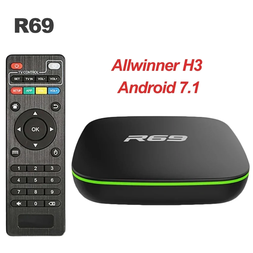 

NEW R69 Smart TV Box Android 7.1 Allwinner H3 Quad-Core 1G8G 2G16G 2.4GHz WiFi 1080P HD Home Smart Set Top Box Media Player