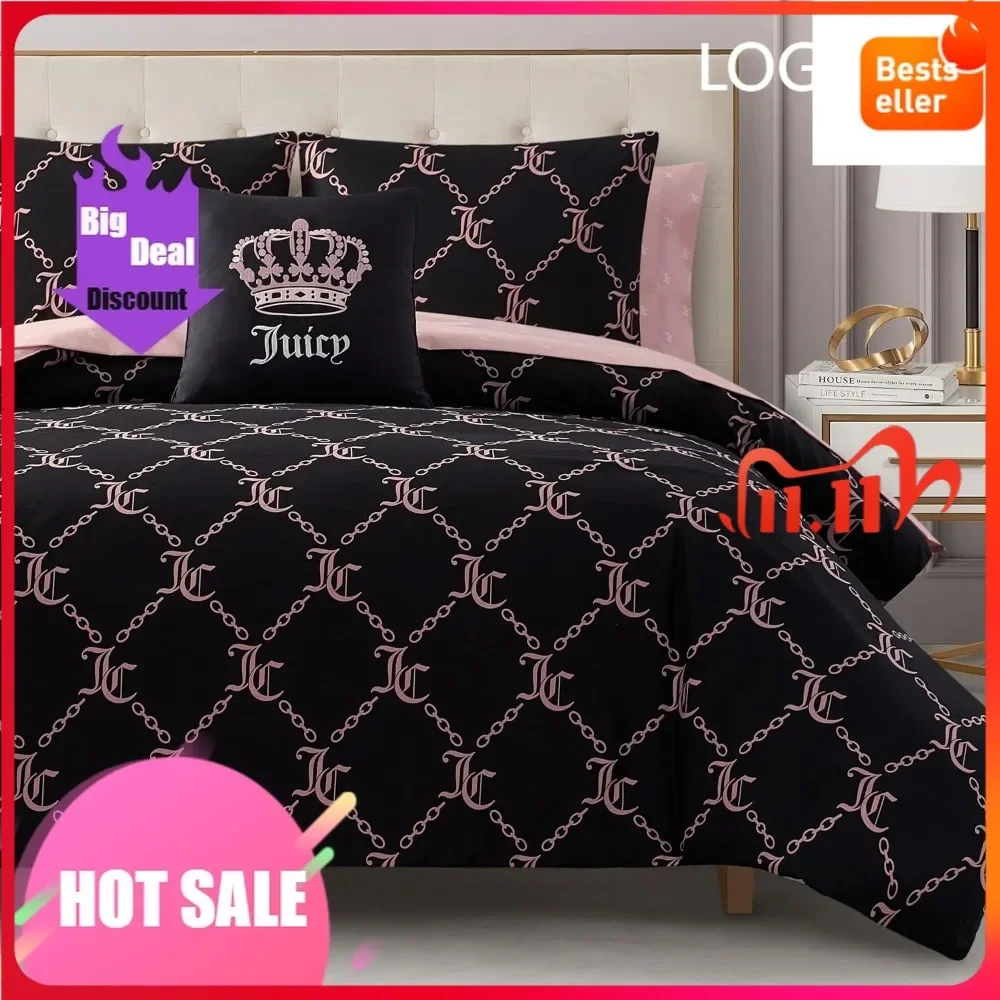 مجموعة لحاف الملكة ذات الشعار الأسود الفاخر من عصير كوتور - مجموعة مفروشات مكونة من 8 قطع #2