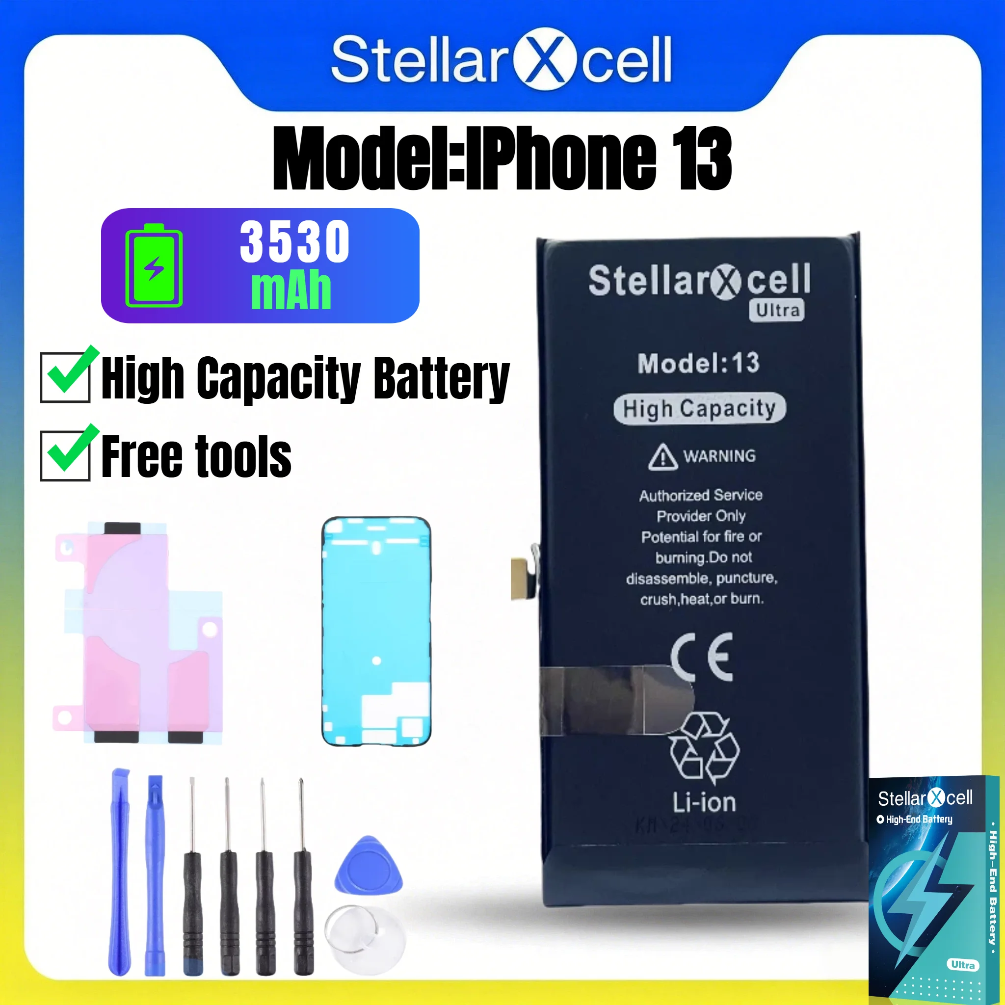 StellarXcell Ultra Akku für iPhone, Versand aus Deutschland, passend für iPhone 13, 13 Pro, 13 Mini, 13 Pro Max, Hochkapazitätsakku hoher Qualität, Akkutausch mit kostenlosen Werkzeugen, null