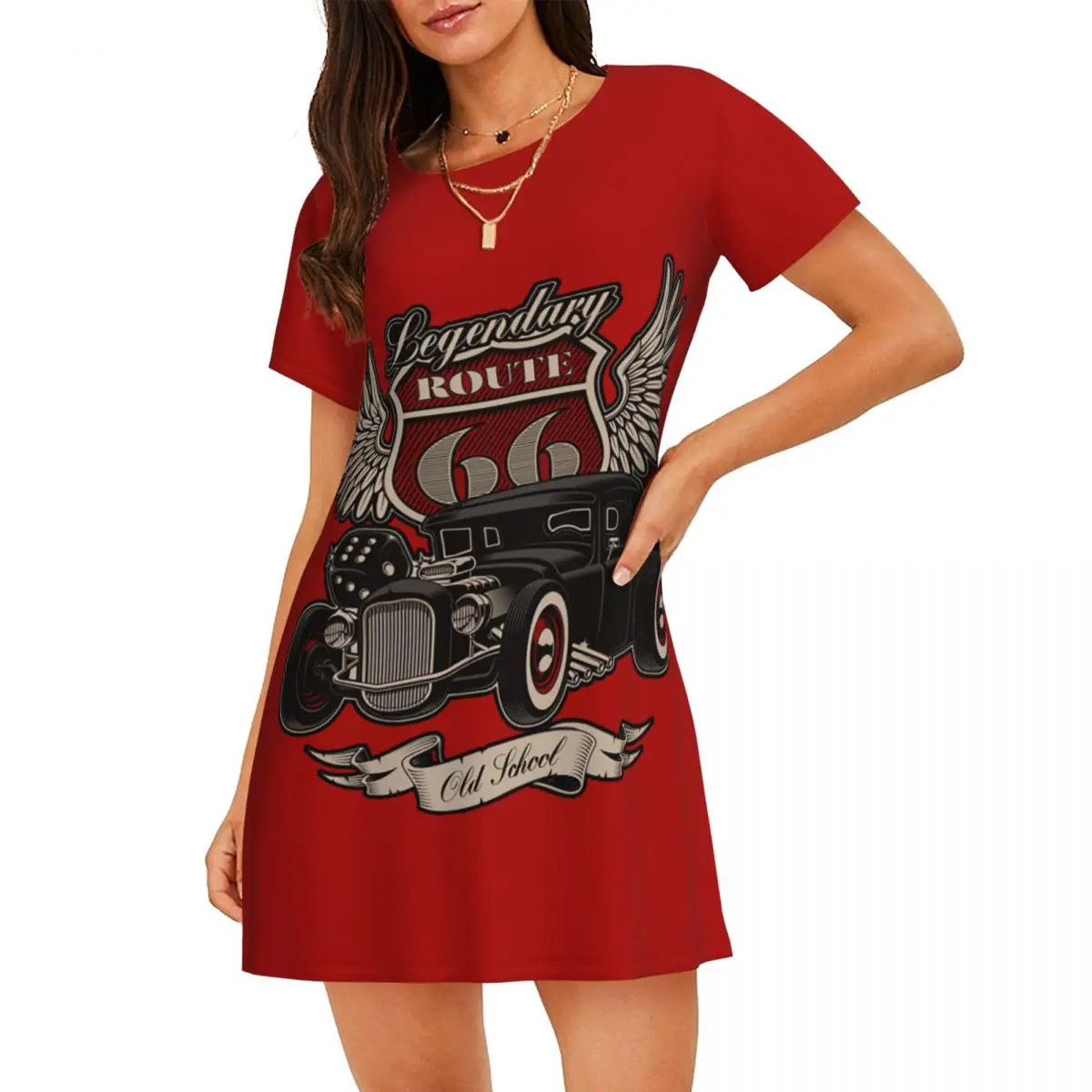 

Custom Route 66, старая школа, винтажная автомобильная женская ночная рубашка, одежда для сна с короткими рукавами, нумерованная в США школьная пижама, женские пижамы